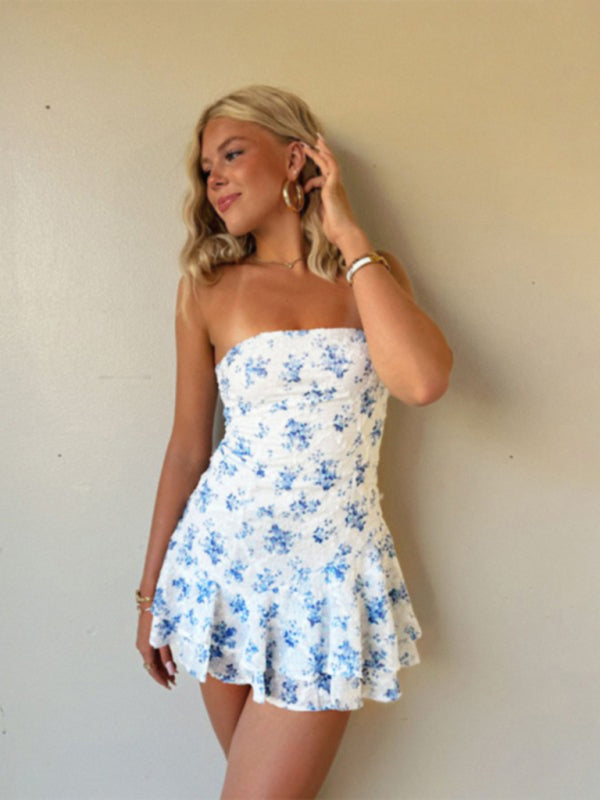 Casual Dresses - Printed Strapless A-Line Dress