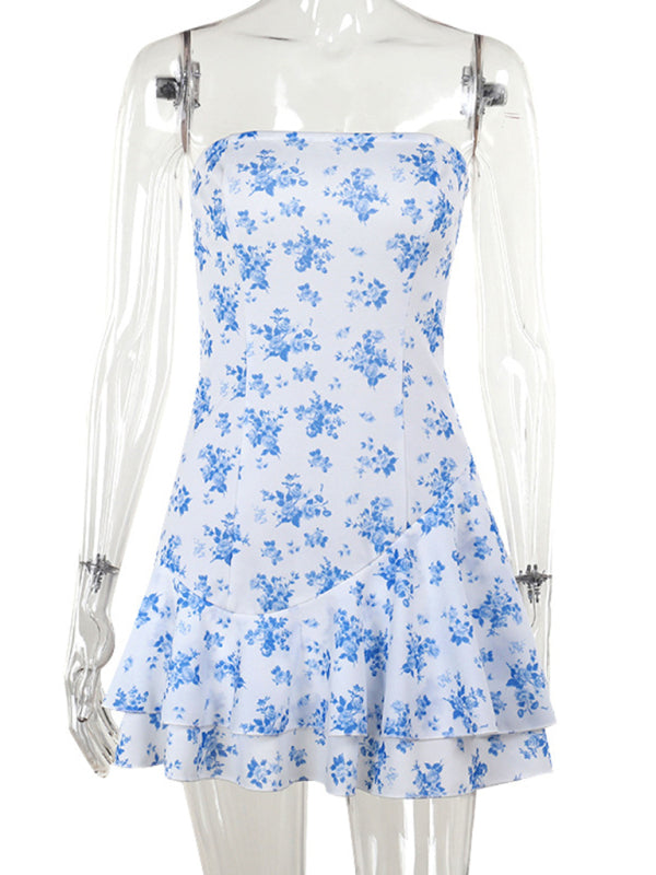 Casual Dresses - Printed Strapless A-Line Dress