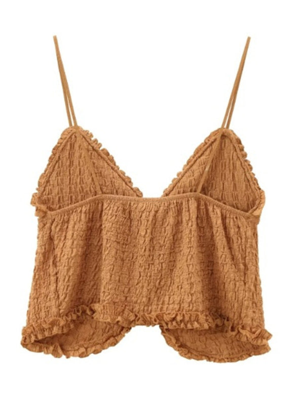 Cami Tops - Sexy hot girl layered pleated textured short camisole top