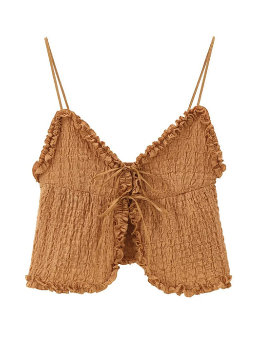 Cami Tops - Sexy hot girl layered pleated textured short camisole top