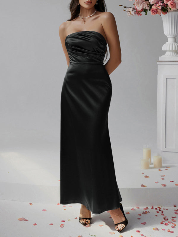 Elegant Dresses - Solid color strapless evening dress
