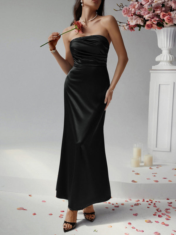 Elegant Dresses - Solid color strapless evening dress