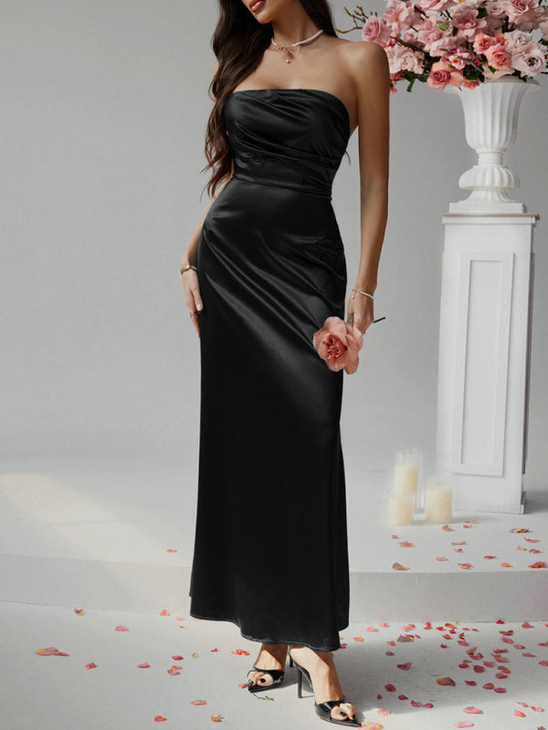 Elegant Dresses - Solid color strapless evening dress