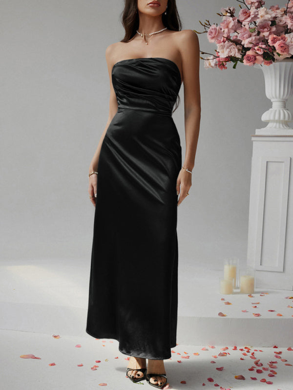 Elegant Dresses - Solid color strapless evening dress