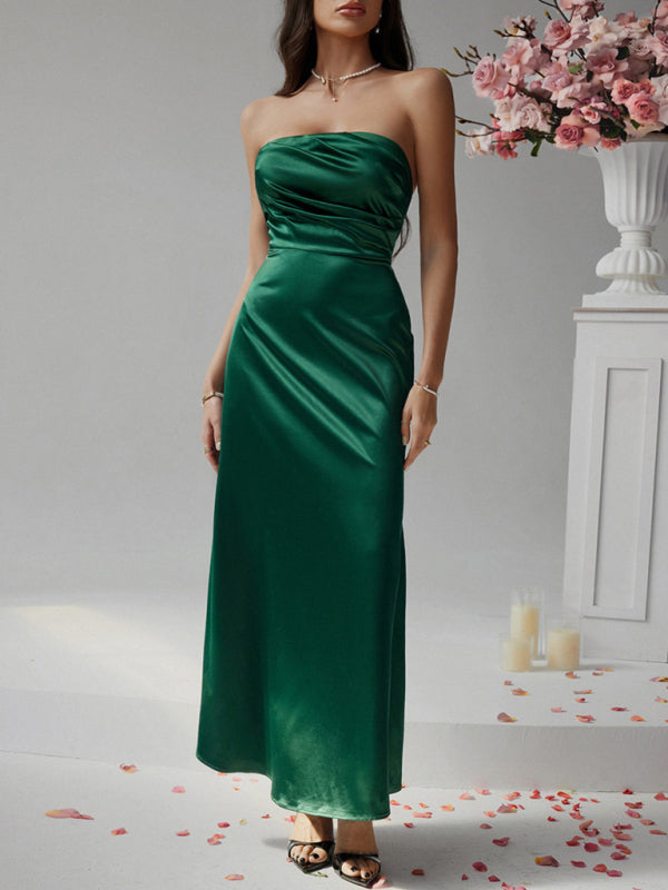 Elegant Dresses - Solid color strapless evening dress