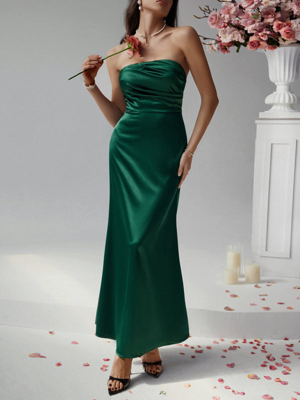 Elegant Dresses - Solid color strapless evening dress