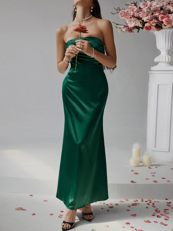 Elegant Dresses - Solid color strapless evening dress
