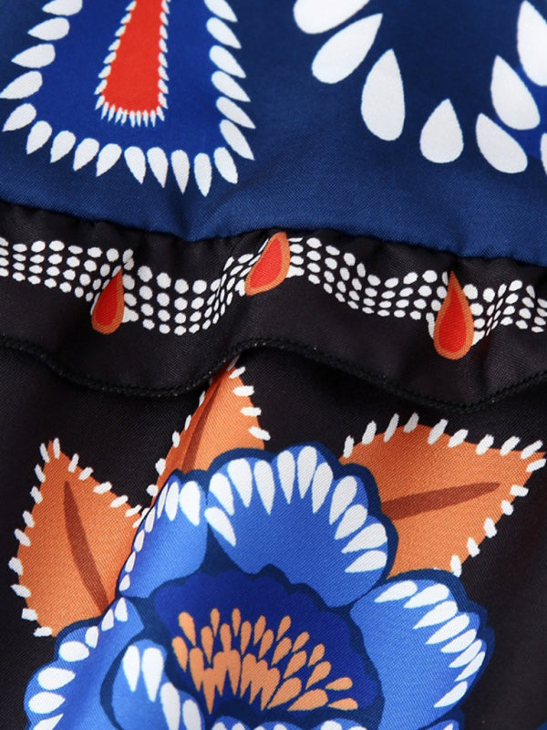 Maxi Dresses - Stand collar printed long sleeve dress