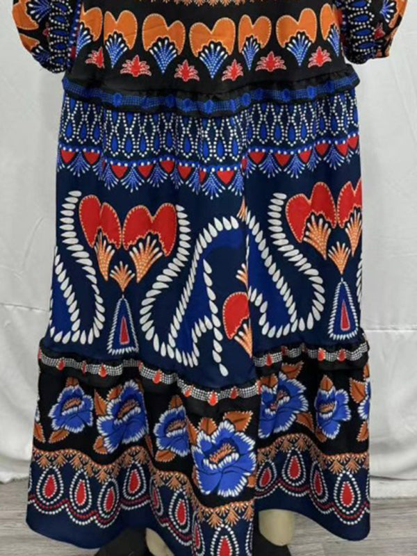 Maxi Dresses - Stand collar printed long sleeve dress