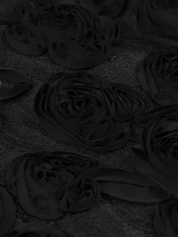 Elegant Dresses - Three-dimensional rose decorated ruffle stitching suspender dress