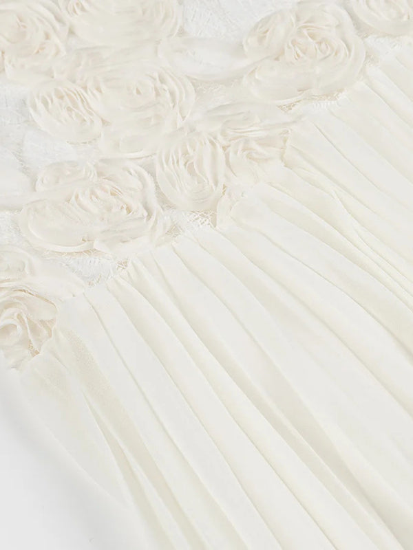 Elegant Dresses - Three-dimensional rose decorated ruffle stitching suspender dress