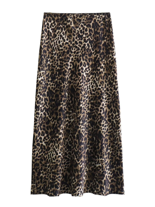 Long Skirts - Leopard print casual skirt