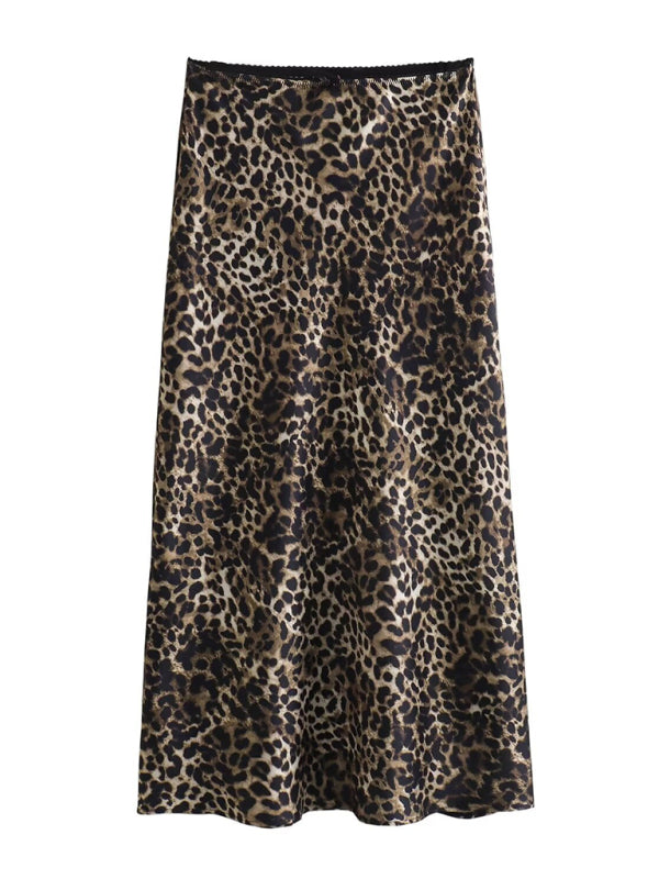 Long Skirts - Leopard print casual skirt