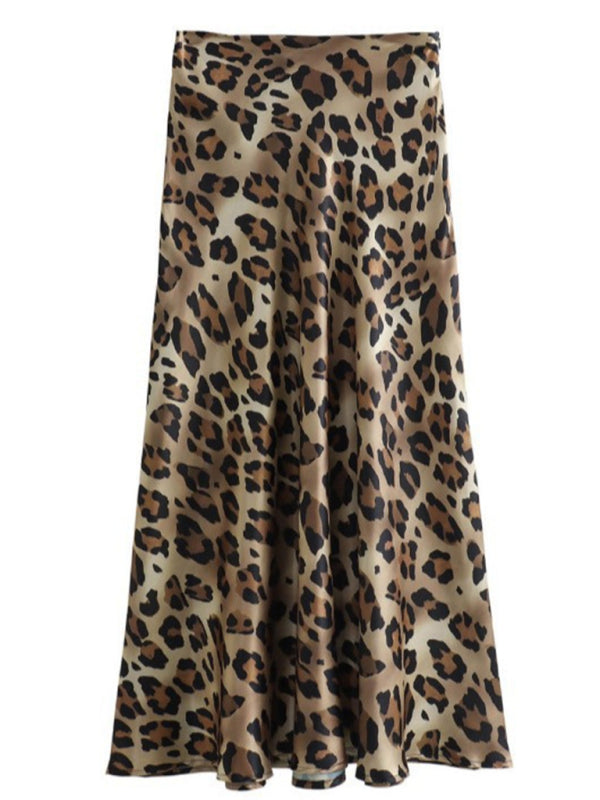 Long Skirts - Leopard print two-tone hip skirt