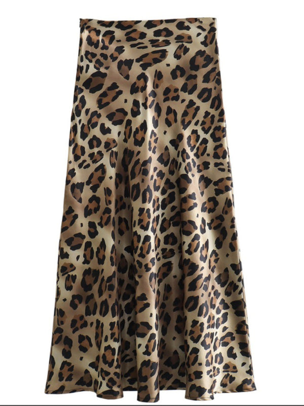 Long Skirts - Leopard print two-tone hip skirt
