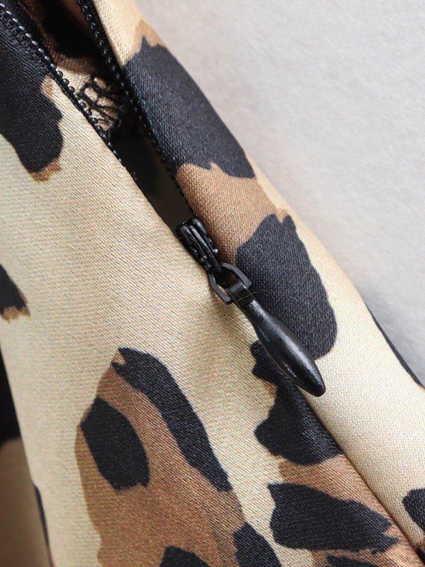 Long Skirts - Leopard print two-tone hip skirt