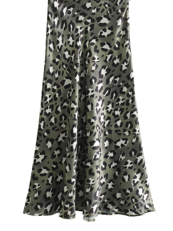 Long Skirts - Leopard print two-tone hip skirt