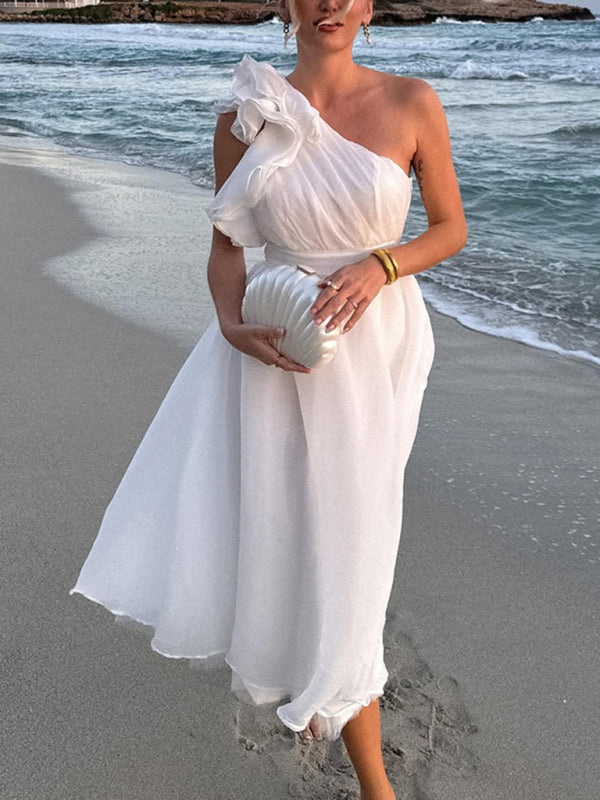 Elegant Dresses - New Fashion Sexy Solid Color Off-shoulder Backless Dress