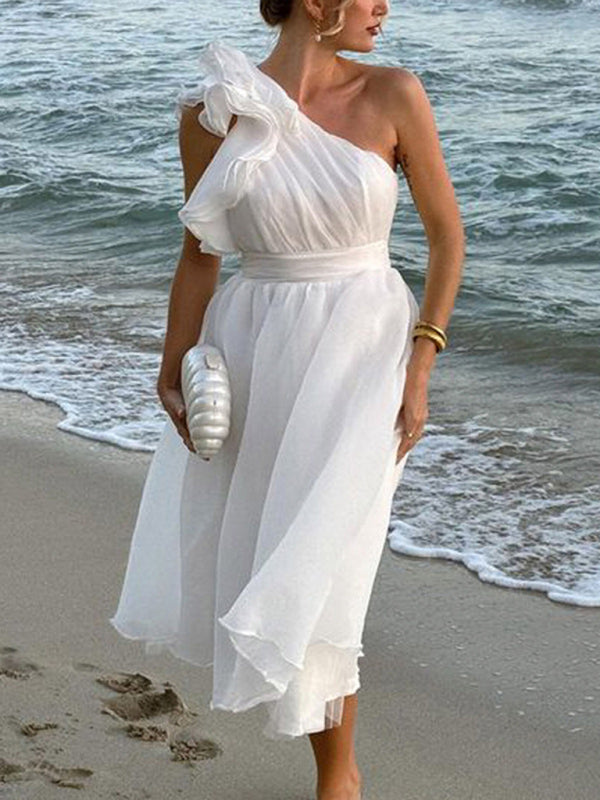 Elegant Dresses - New Fashion Sexy Solid Color Off-shoulder Backless Dress