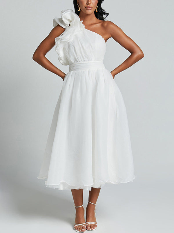 Elegant Dresses - New Fashion Sexy Solid Color Off-shoulder Backless Dress