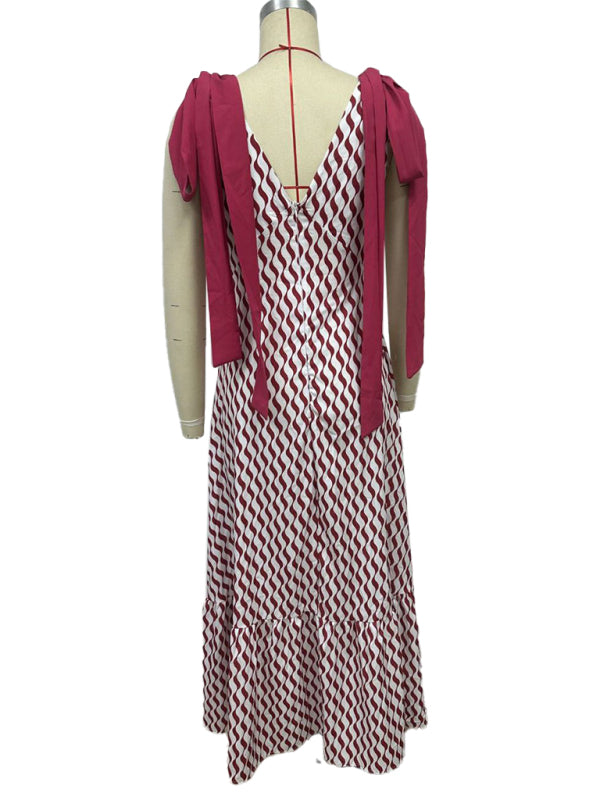 Elegant Dresses - Lace-up women's long dress V-neck sleeveless printed dress
