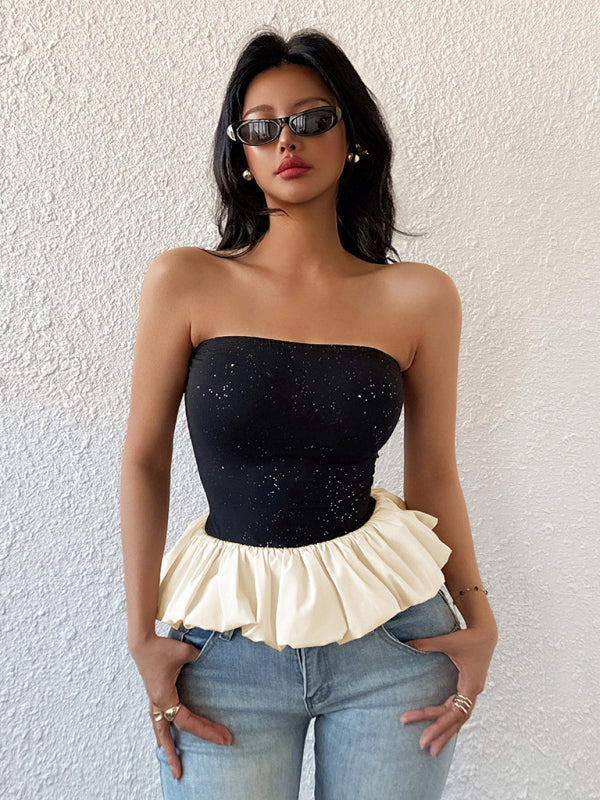 Tube Tops - Black and white contrast bud tube top
