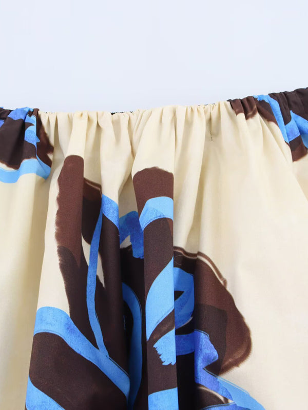 Skirts - Fashionable and casual printed wide hem midi skirt