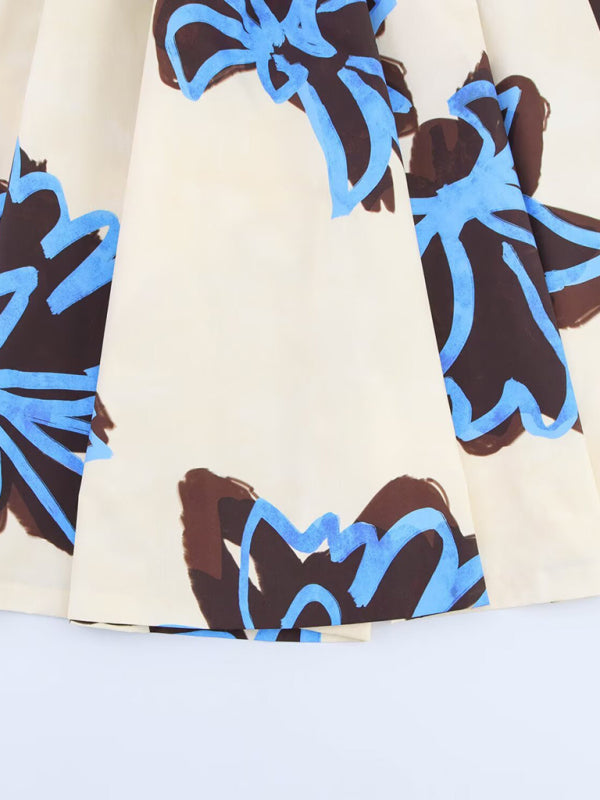 Skirts - Fashionable and casual printed wide hem midi skirt