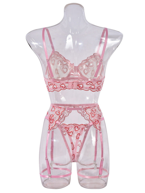 Lingerie - Love Embroidery Sexy Temptation Lingerie Four-piece Set