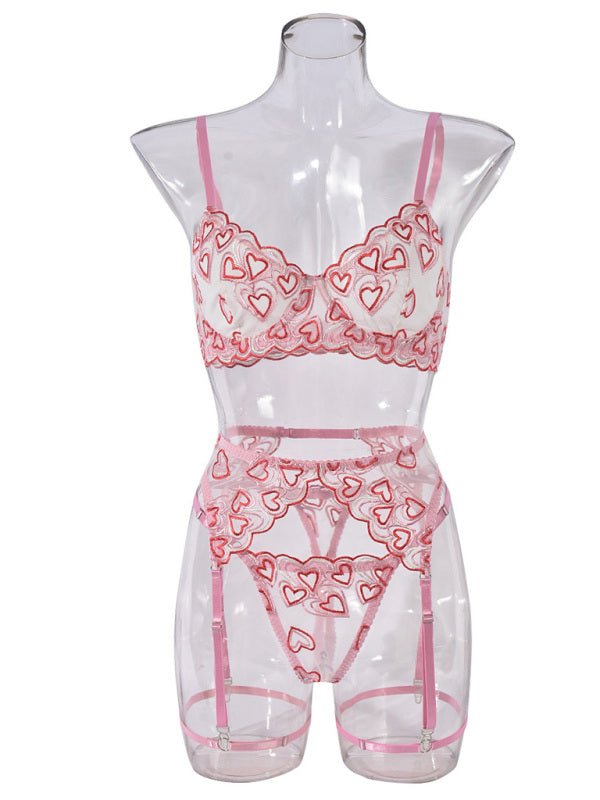 Lingerie - Love Embroidery Sexy Temptation Lingerie Four-piece Set