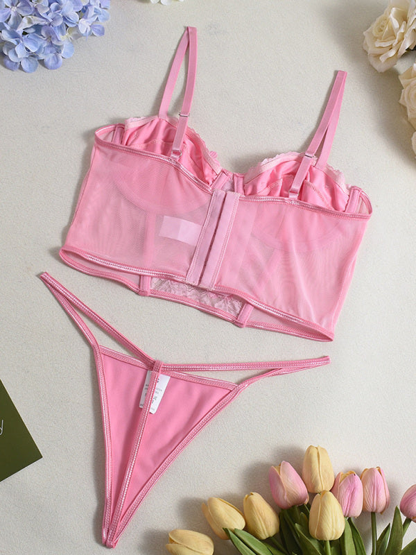 Lingerie - Floral Embroidered Bow Sexy Lingerie Set