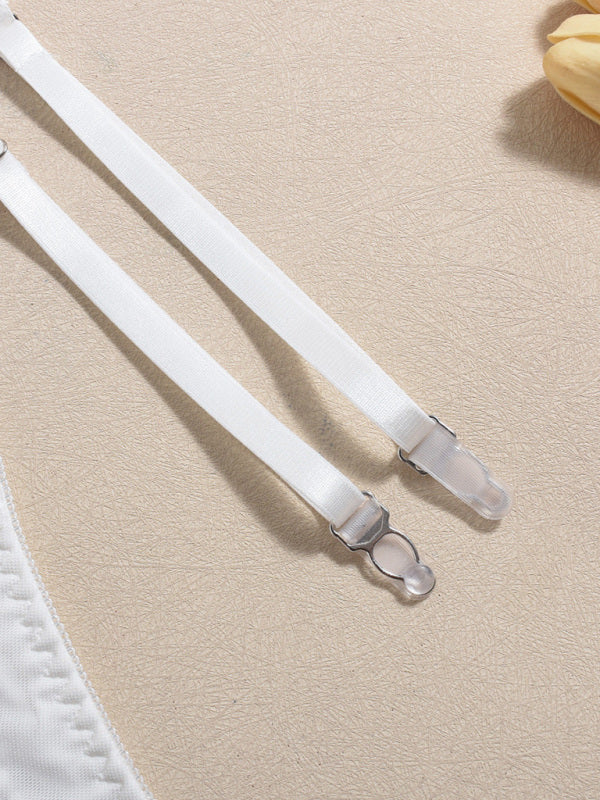 Lingerie - Embroidered sexy lingerie with fishbone corset three-piece set