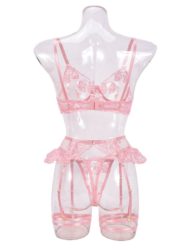 Lingerie - Heart-shaped embroidered sexy lingerie four-piece set