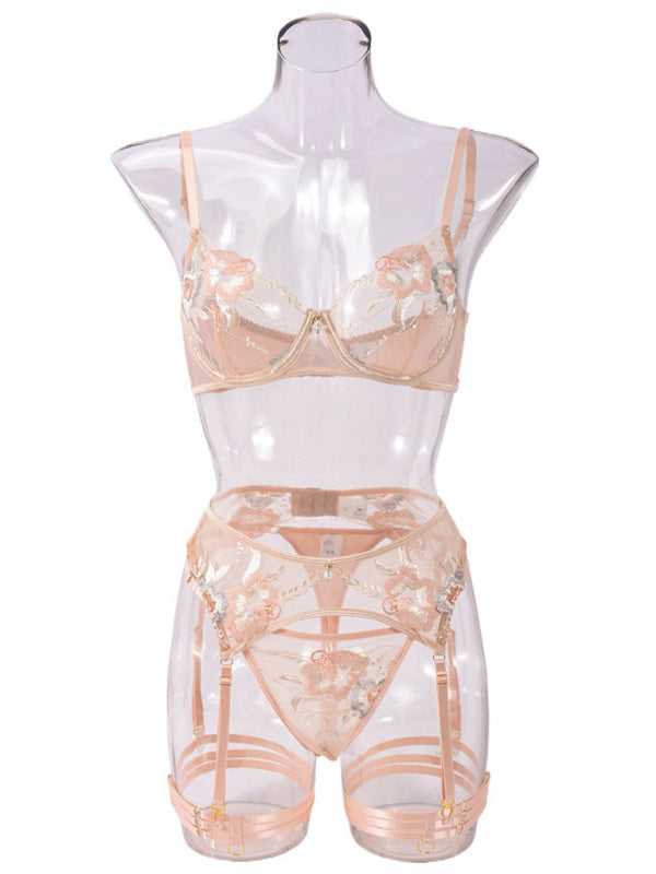 Lingerie - Sexy lingerie embroidery three piece set