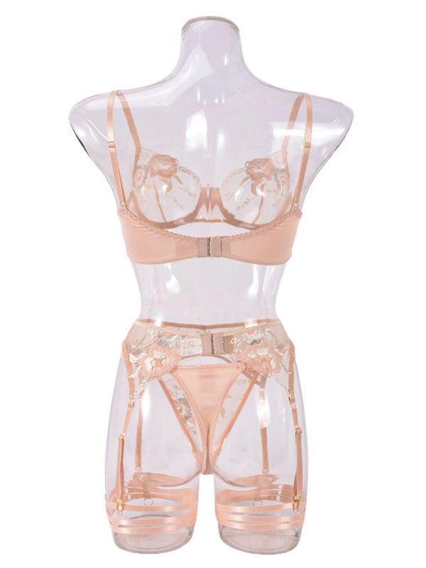 Lingerie - Sexy lingerie embroidery three piece set