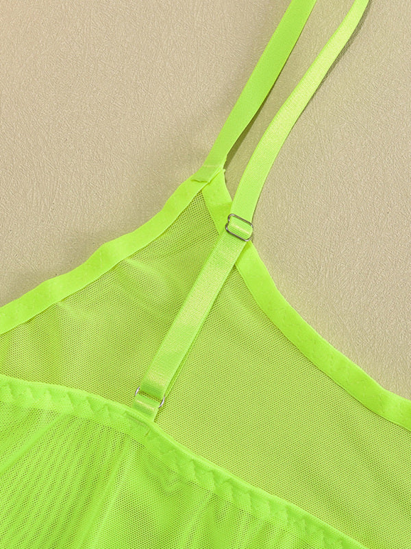 Lingerie - New sexy temptation mesh suspender dress set including leg socks