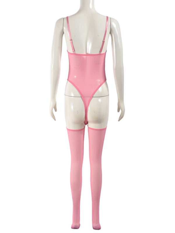 Lingerie - New sexy temptation mesh suspender dress set including leg socks