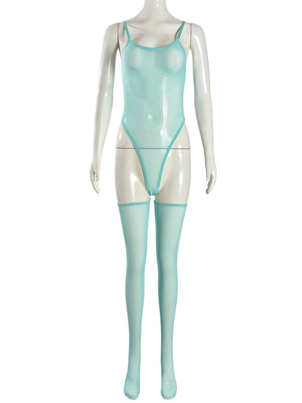 Lingerie - New sexy temptation mesh suspender dress set including leg socks