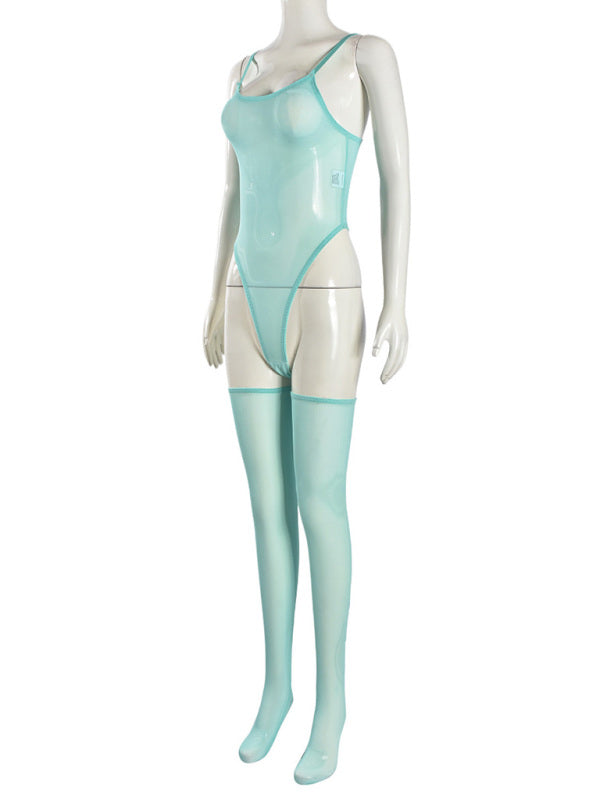 Lingerie - New sexy temptation mesh suspender dress set including leg socks