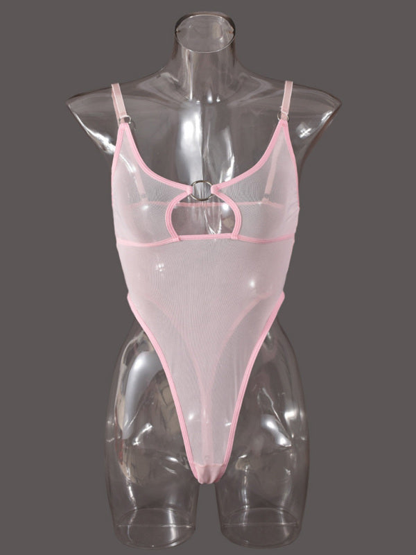 Lingerie - Mesh see-through chest iron ring hollow design jumpsuit
