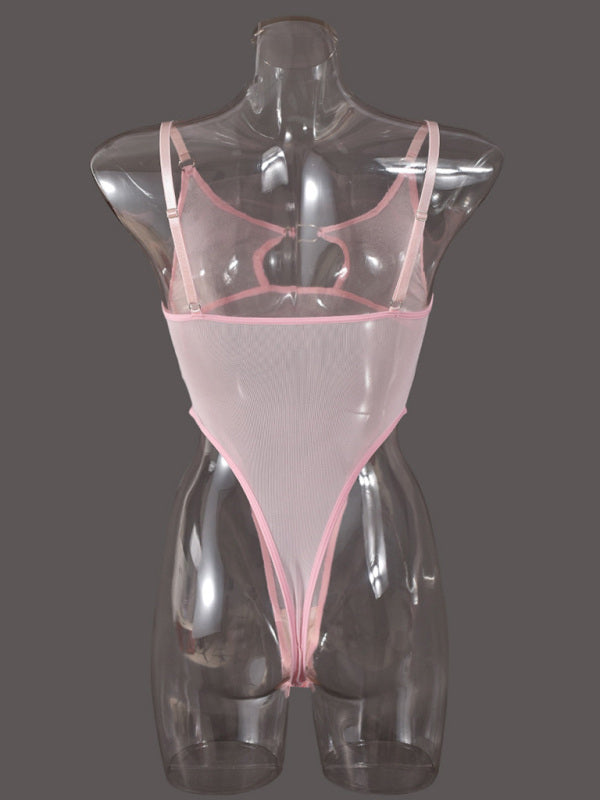 Lingerie - Mesh see-through chest iron ring hollow design jumpsuit