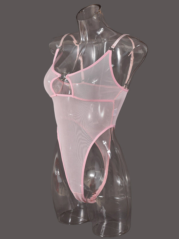Lingerie - Mesh see-through chest iron ring hollow design jumpsuit