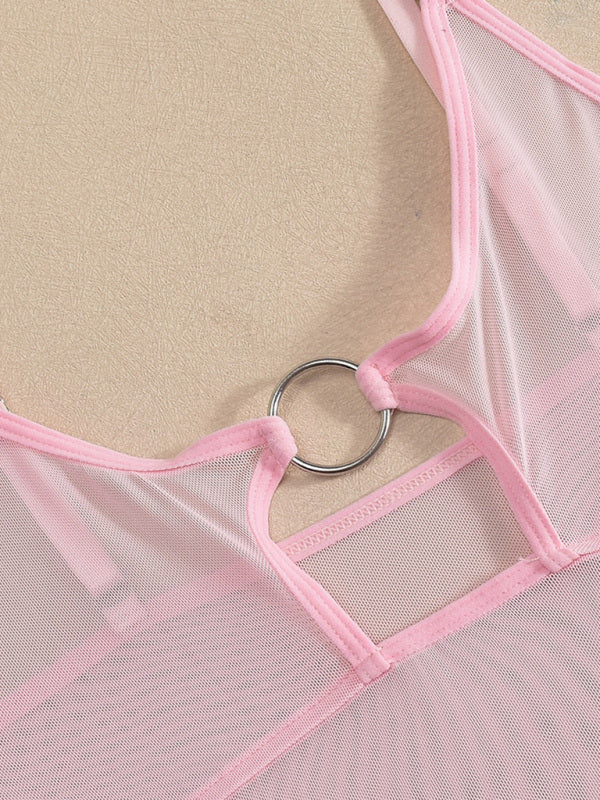 Lingerie - Mesh see-through chest iron ring hollow design jumpsuit