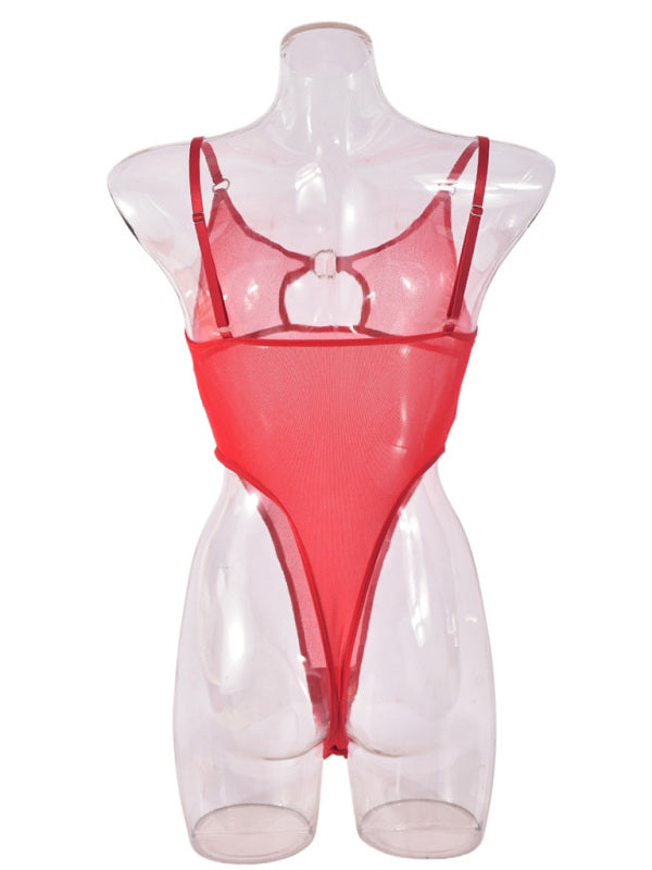 Lingerie - Mesh see-through chest iron ring hollow design jumpsuit