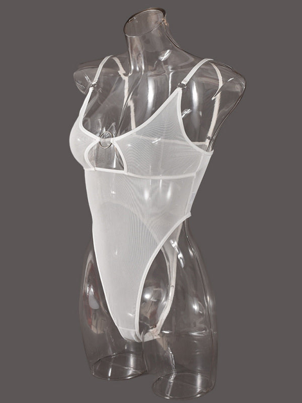 Lingerie - Mesh see-through chest iron ring hollow design jumpsuit