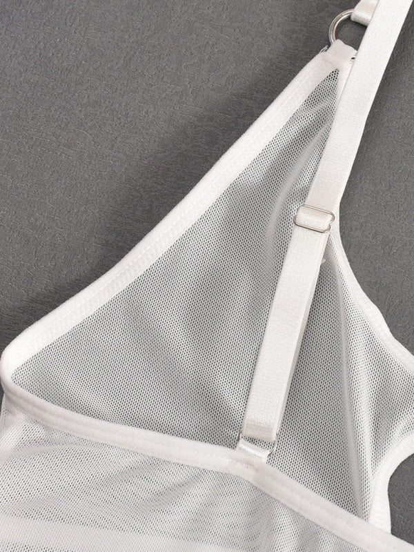 Lingerie - Mesh see-through chest iron ring hollow design jumpsuit