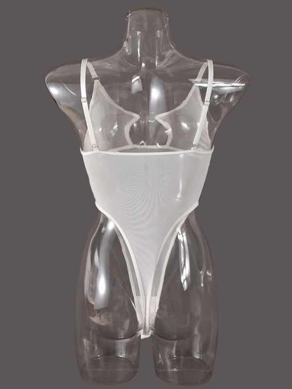 Lingerie - Mesh see-through chest iron ring hollow design jumpsuit