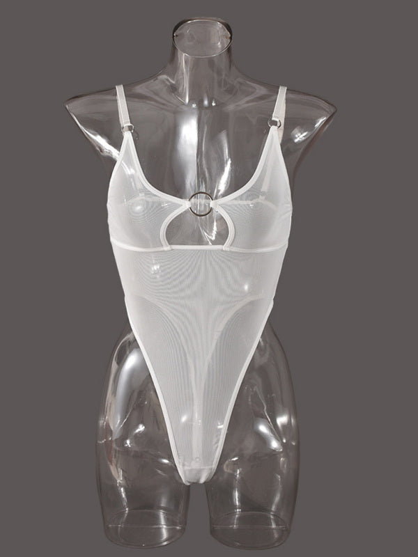 Lingerie - Mesh see-through chest iron ring hollow design jumpsuit