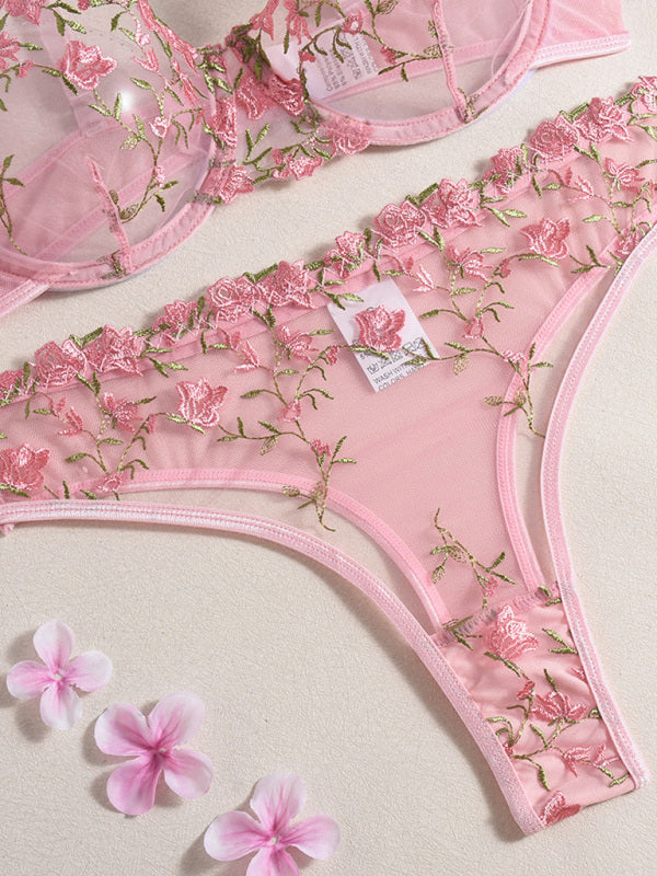 Lingerie - Flower Embroidery Sexy Lingerie Set