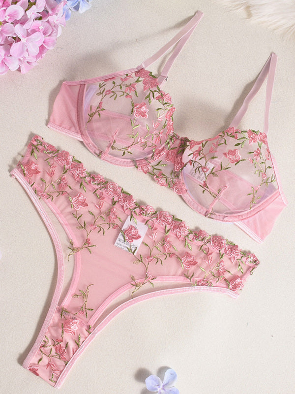 Lingerie - Flower Embroidery Sexy Lingerie Set